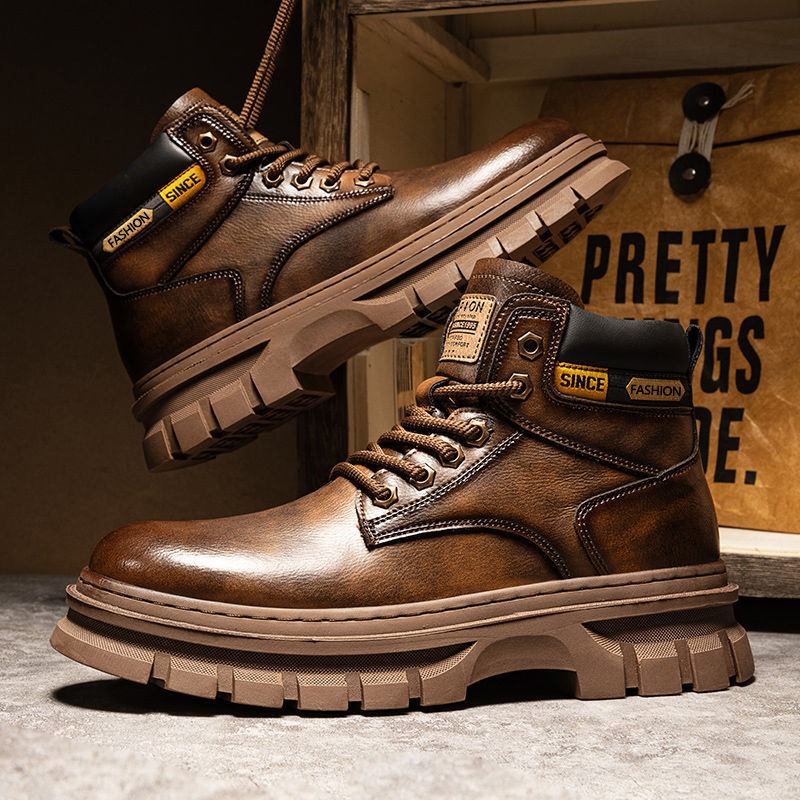 Men'S Shoes For Work - 빈티지 남성 플랫폼 앵클 부츠 가을