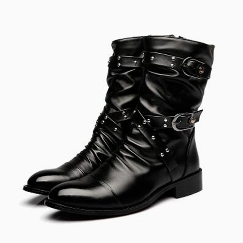 Men Shoes Size 46 - 패션 남성 가죽 고품질 미드 튜브