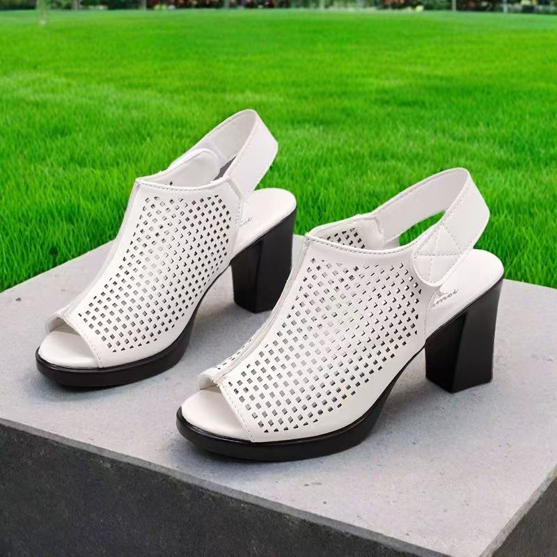 Velcro Strap Sandal - 여성용 빅사이즈 하이힐 피프토 샌들 여름