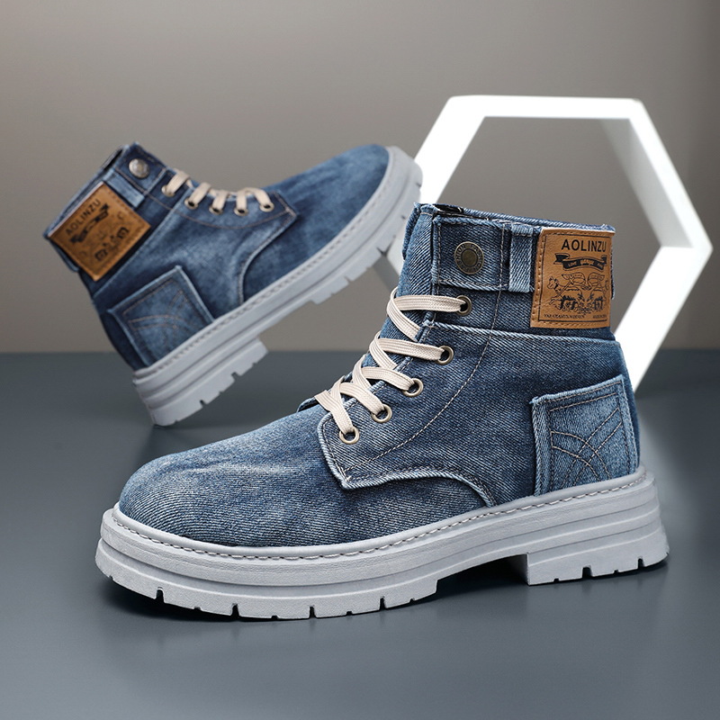 Men'S Shoes For Work - 레트로 남성 데님 부츠 플러스 사이즈