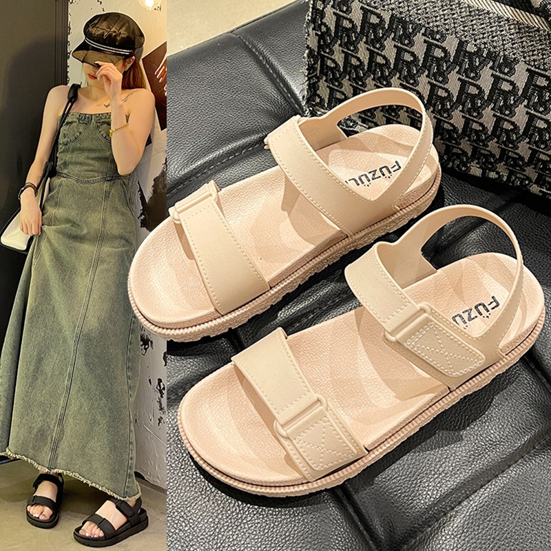 여름 여성 샌들 - 한국 스타일의 세련된 플랫 샌들,  - Velcro Strap Sandal 리뷰 및 가격