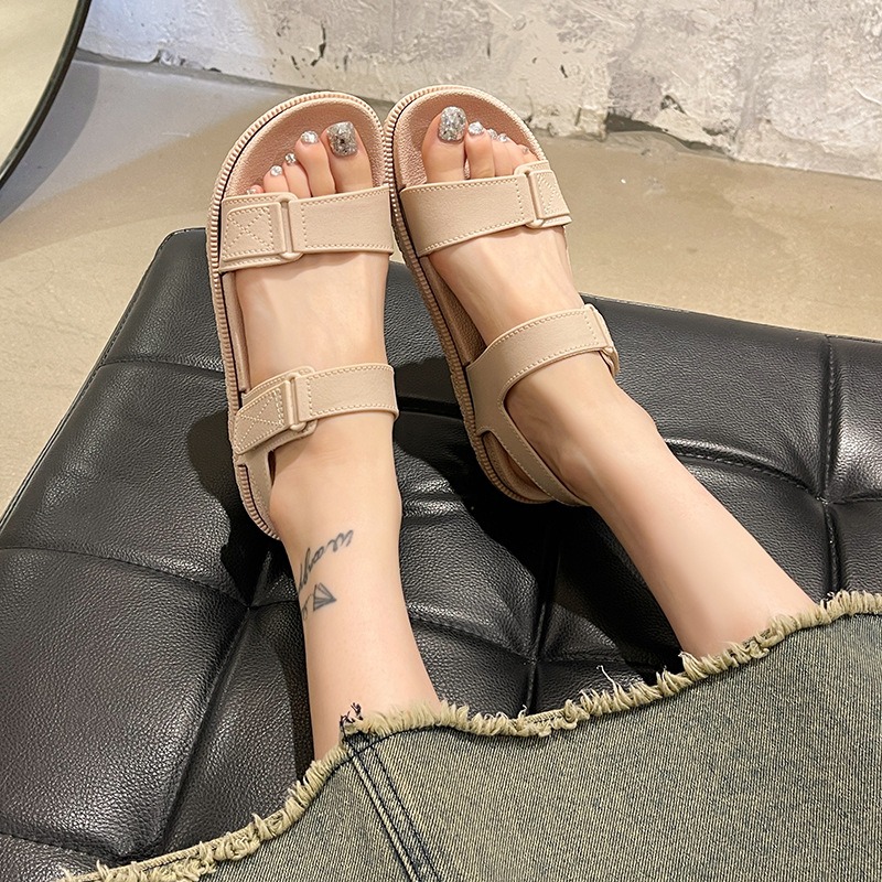 여름 여성 샌들 - 한국 스타일의 세련된 플랫 샌들,  - Velcro Strap Sandal 리뷰 및 가격
