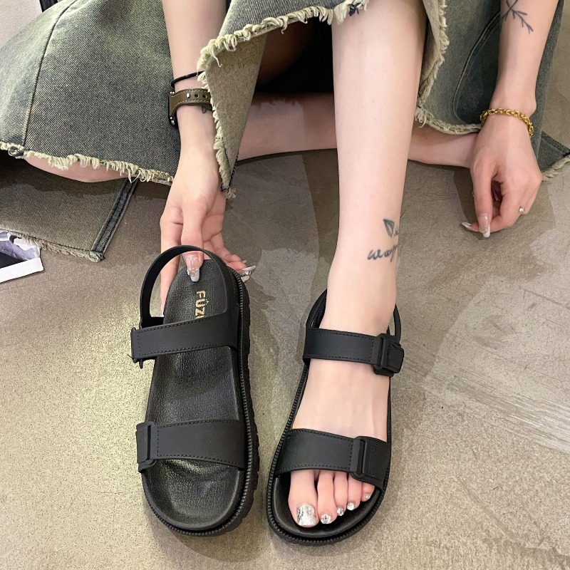 여름 여성 샌들 - 한국 스타일의 세련된 플랫 샌들,  - Velcro Strap Sandal 리뷰 및 가격