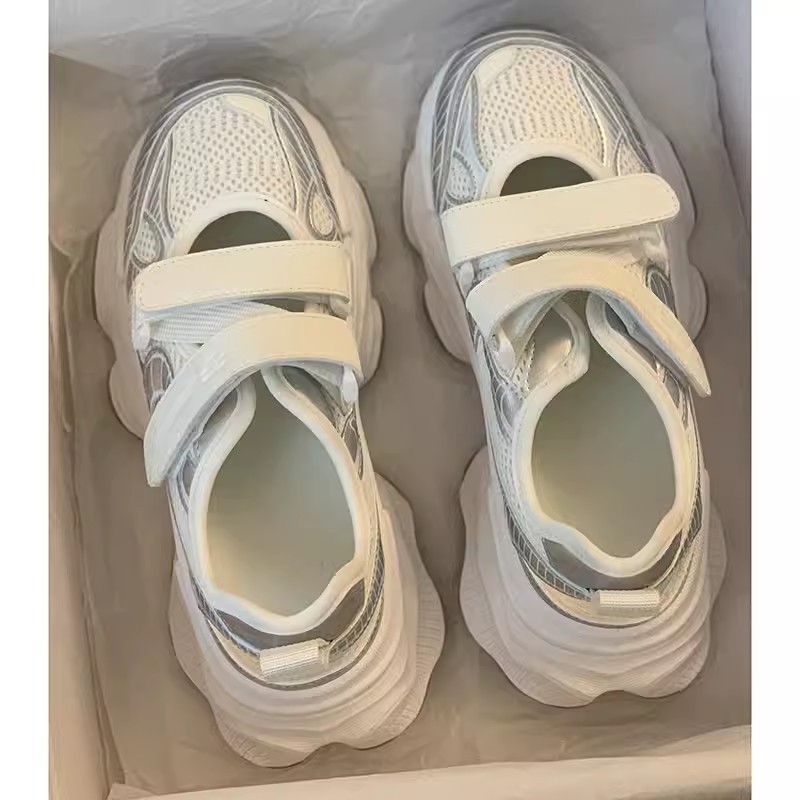 메탈릭 실버 속이 빈 플랫폼 샌들 여성용 더블 벨크로  - Velcro Strap Sandal 리뷰 및 가격