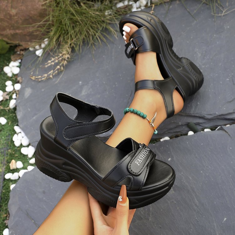 캐주얼 스포티 여성 샌들 여름 굽 높은 로마 비치 슈즈 - Velcro Strap Sandal 리뷰 및 가격
