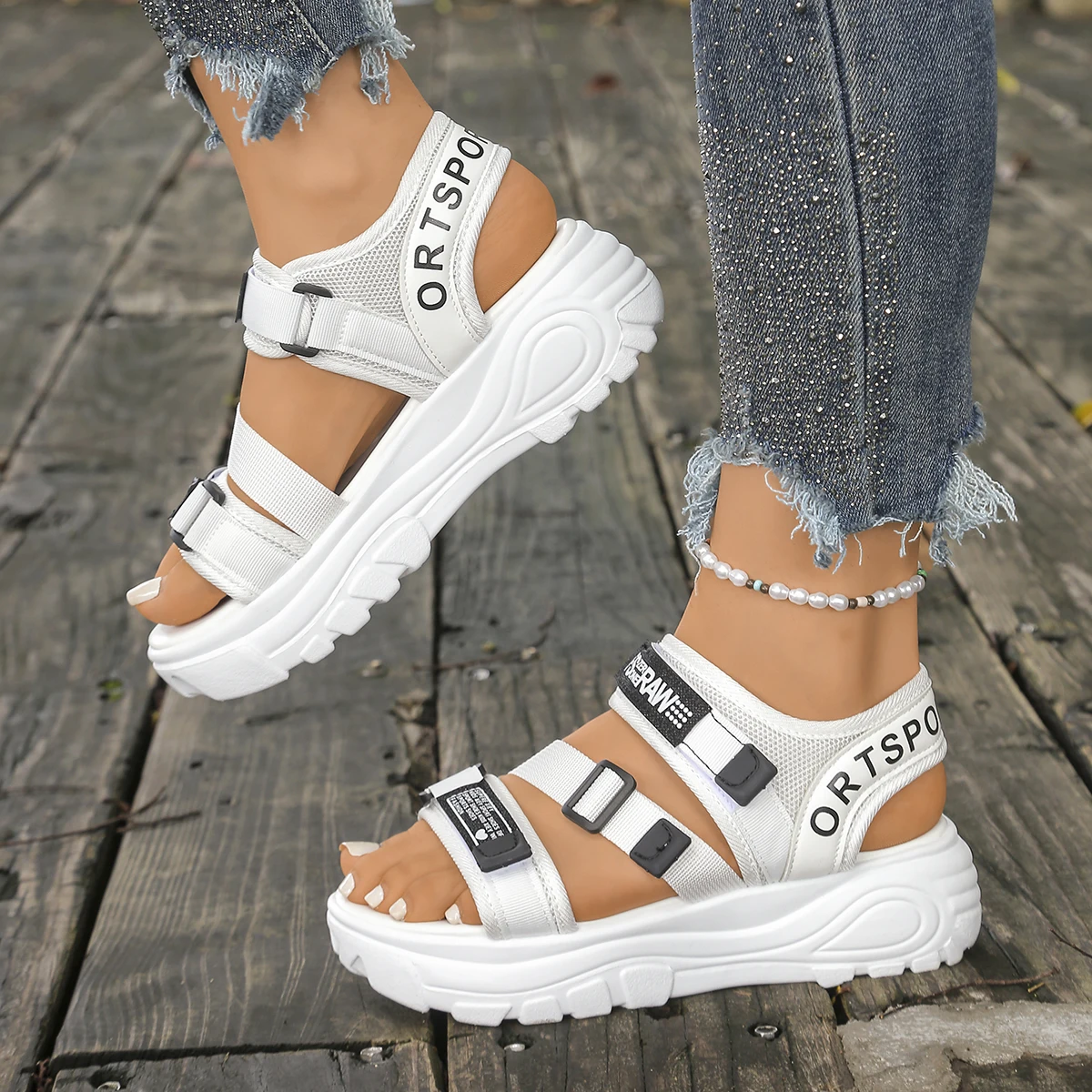 여성 플랫폼 웨지 샌들 여름 여성을위한 새로운 편안한  - Velcro Strap Sandal 리뷰 및 가격
