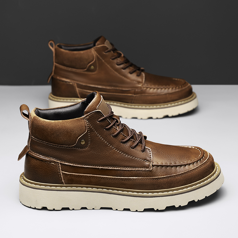 남성용 브라운 플리스 안감 따뜻한 하이탑 워크 부츠 레 - Men'S Shoes For Work 리뷰 및 가격