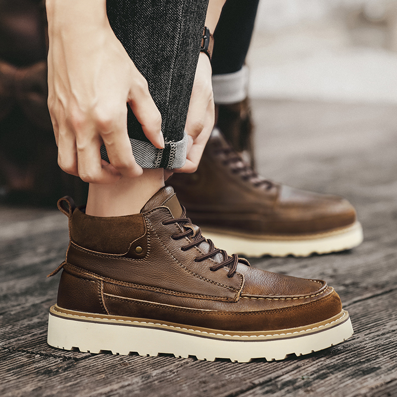 남성용 브라운 플리스 안감 따뜻한 하이탑 워크 부츠 레 - Men'S Shoes For Work 리뷰 및 가격